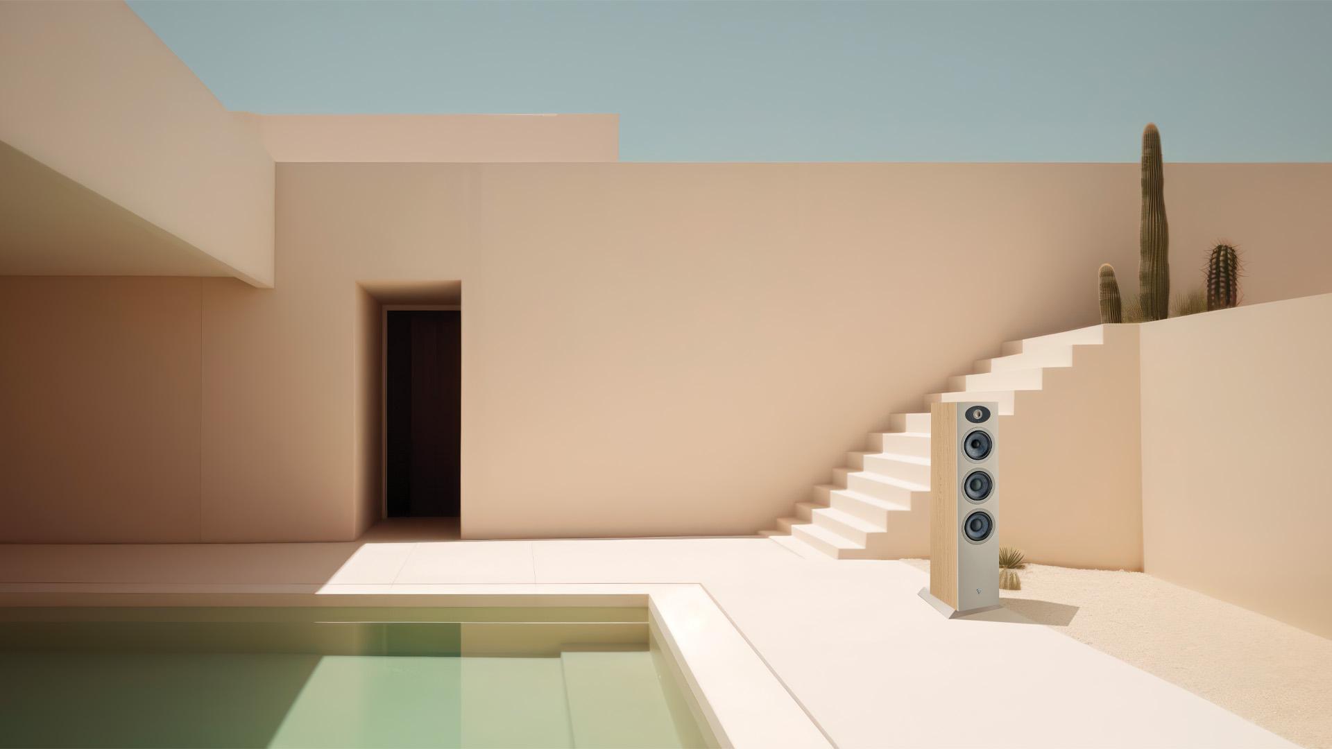 Focal Theva N°2 bafle de piso de 3 vías en un ambiente de diseño minimalista